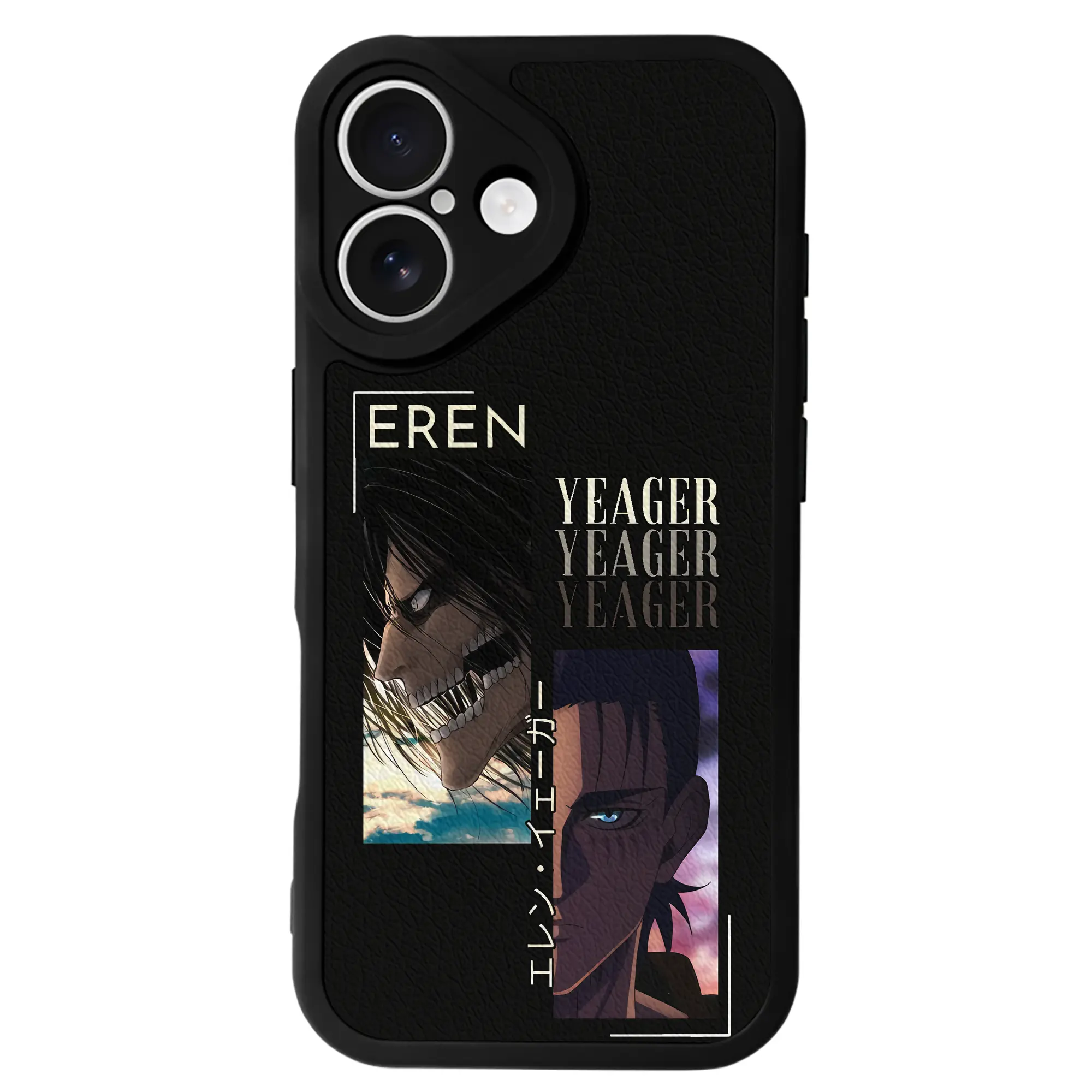 進撃の巨人 グッズ エレン・イェーガー - IPhone 16シリーズ対応 ・ シリコンスマホケース ・ レザー調 ・ 高精度フィット ・ 耐衝撃 ・ ワイヤレス充電対応 ・ 精密カット